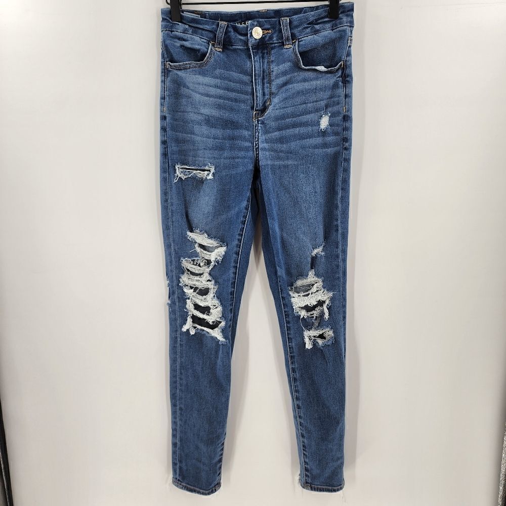 American Eagle curvy hi rise jegging jeans 4 distressed raw hem trendy
